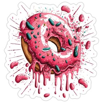Pink frosted sprinkled donut - Sticker size S (10 x 10 cm) - white matte - Front