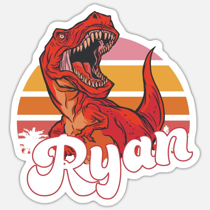 RYAN - Beautiful Boy Name with T-REX Dino - Sticker size S (10 x 10 cm) - white matte