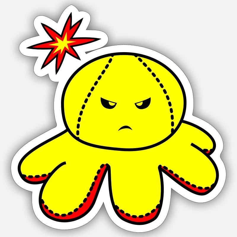 Octopus 2 en colère - Sticker taille S (10 x 10 cm) - blanc mat