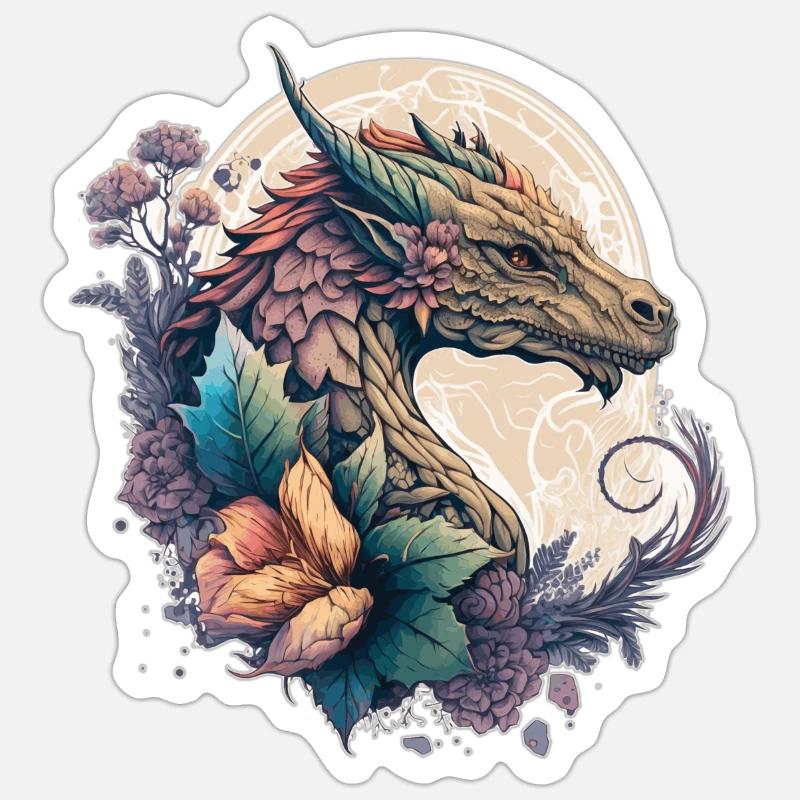 Blumen Drache Sticker Größe S (10 x 10 cm)
