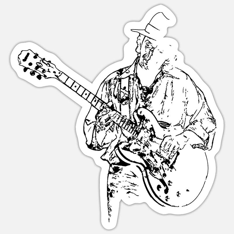 Guitariste de blues - Sticker taille S (10 x 10 cm) - blanc mat