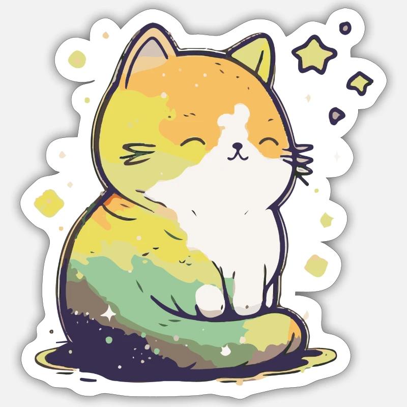 Comic Cute Kawaii Katze Sternchen Kitten Kätzchen - Sticker Größe S (10 x 10 cm) - Mattweiß