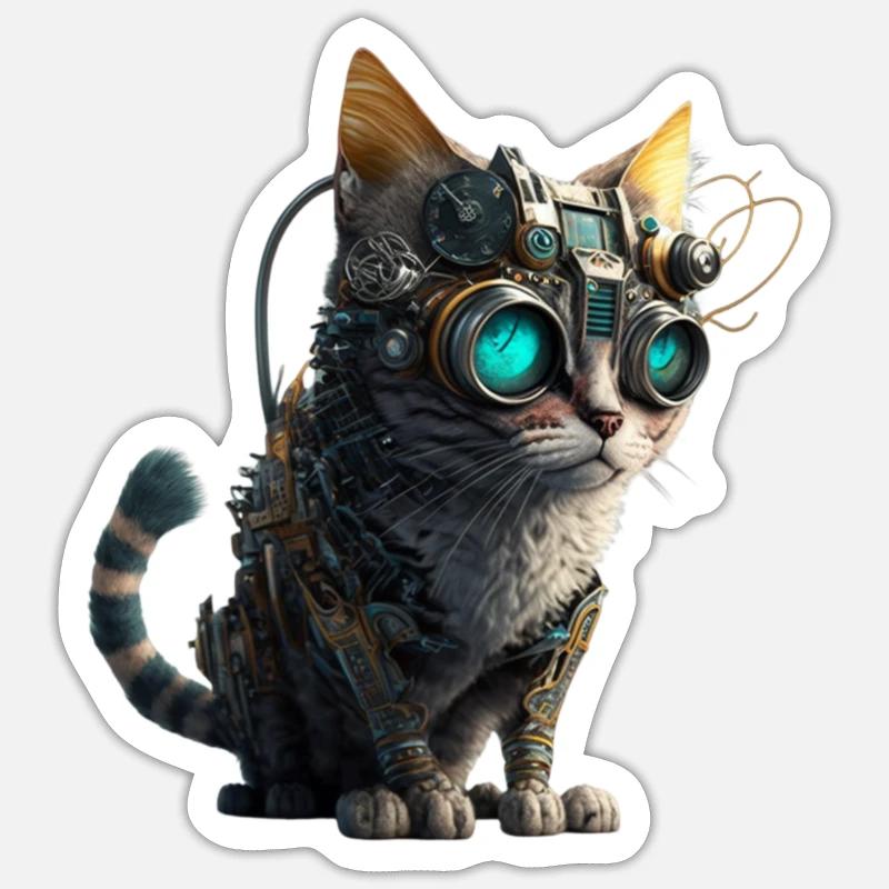 Chat futuriste - Sticker taille S (10 x 10 cm) - blanc mat