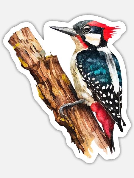 Aquarellspecht auf einem Baum - Sticker Größe S (10 x 10 cm) - Mattweiß