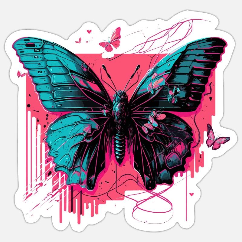 Butterfly in Technicolor Glow Sticker size S (10 x 10 cm)