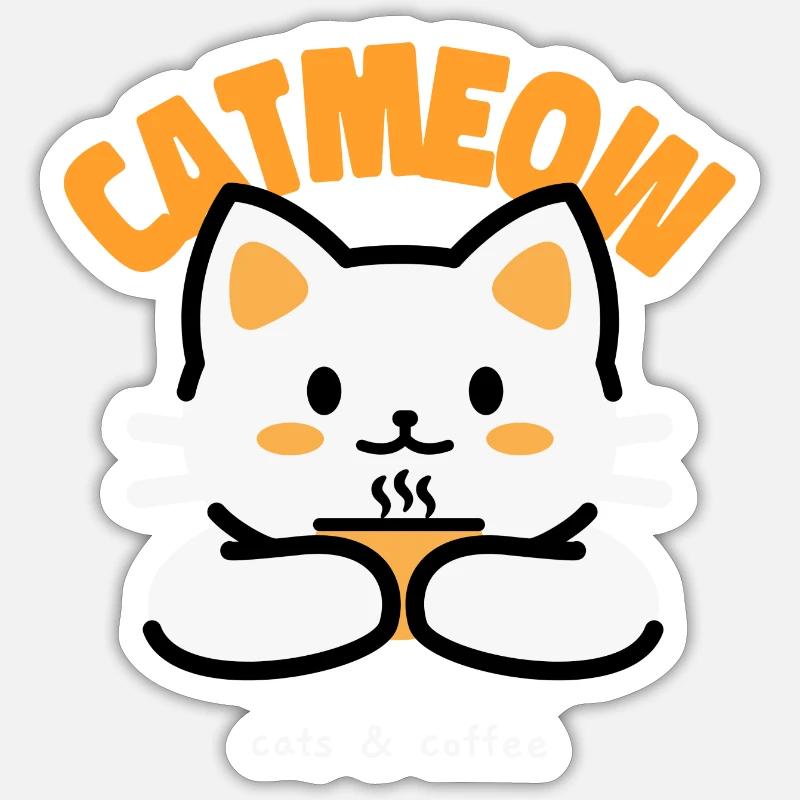 Chat mignon qui boit son café Sticker taille S (10 x 10 cm)