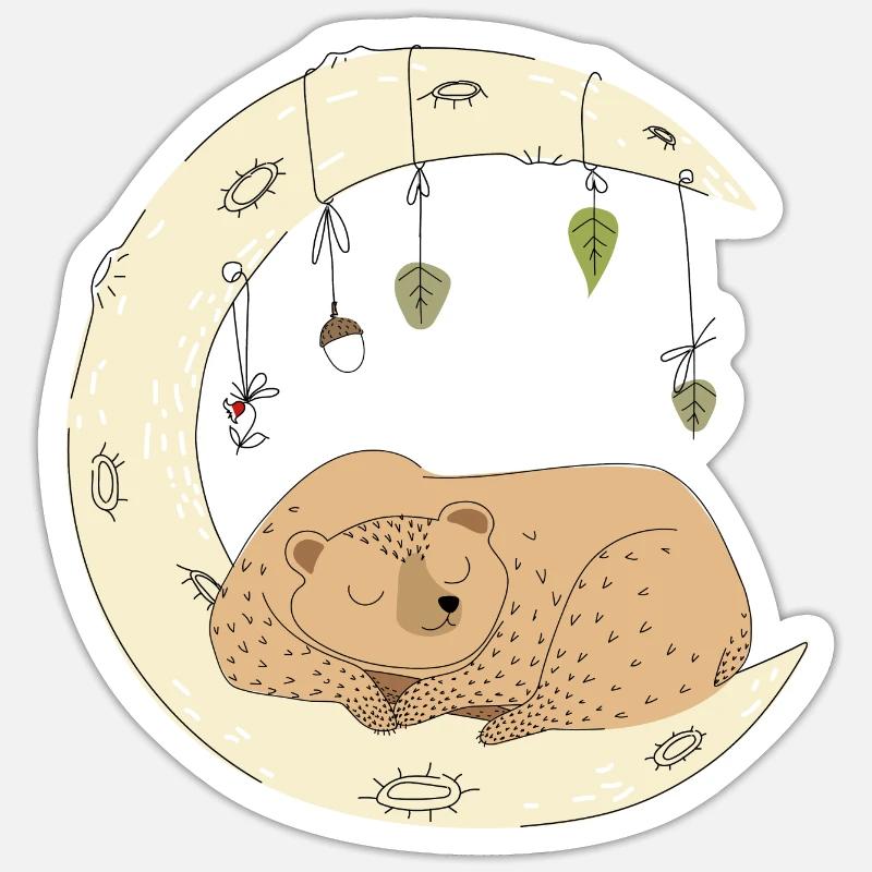 Bear sleeping moon - Sticker size S (10 x 10 cm) - white matte