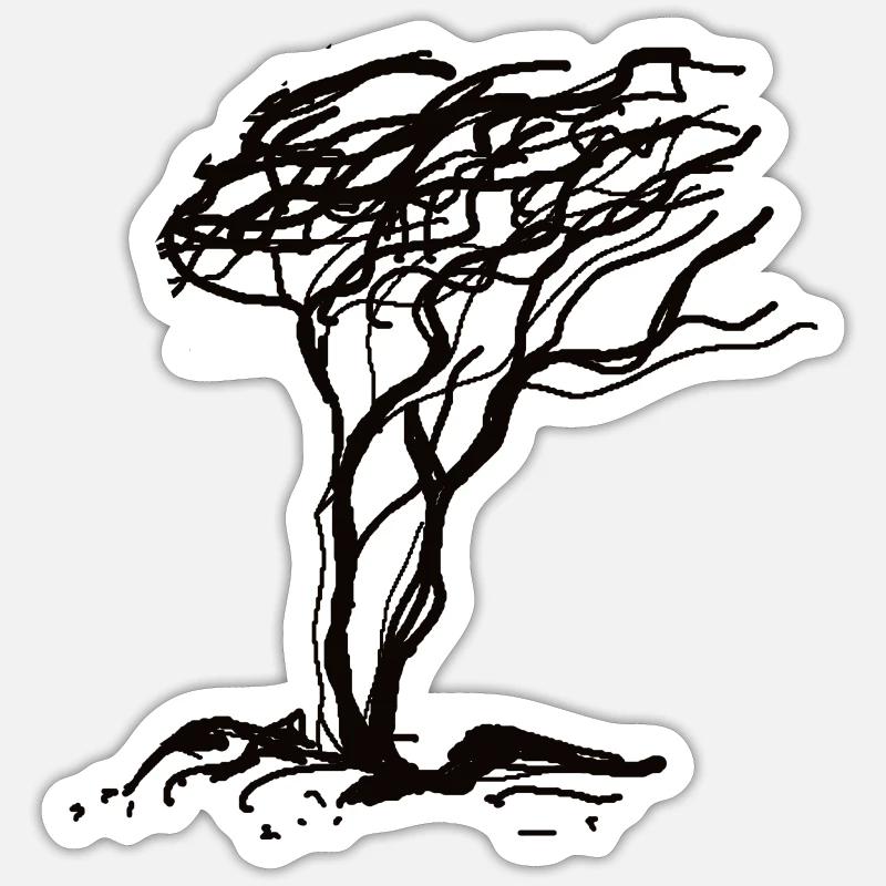 Windflüchter typischer Küstenbaum - Sticker Größe S (10 x 10 cm) - Mattweiß