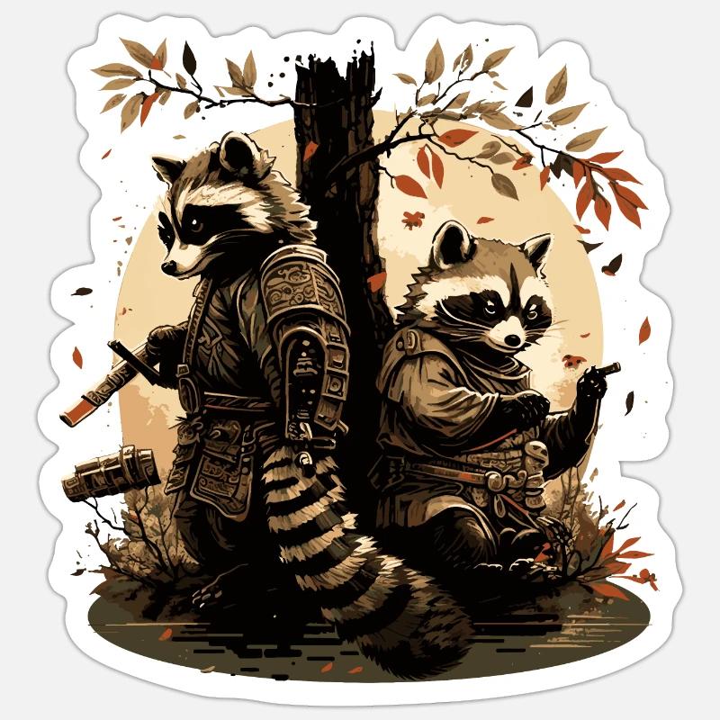 baka racoon 10 - Sticker taille S (10 x 10 cm) - blanc mat