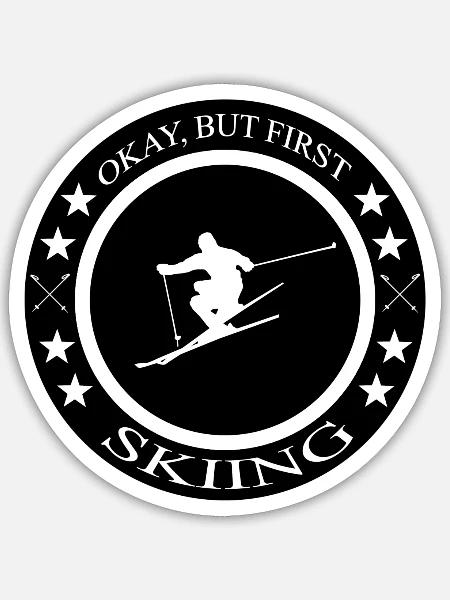 Skiing, Ski fahren, Ski - Sticker Größe S (10 x 10 cm) - Mattweiß