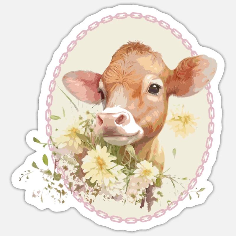 Veau charmant - Sticker taille S (10 x 10 cm) - blanc mat