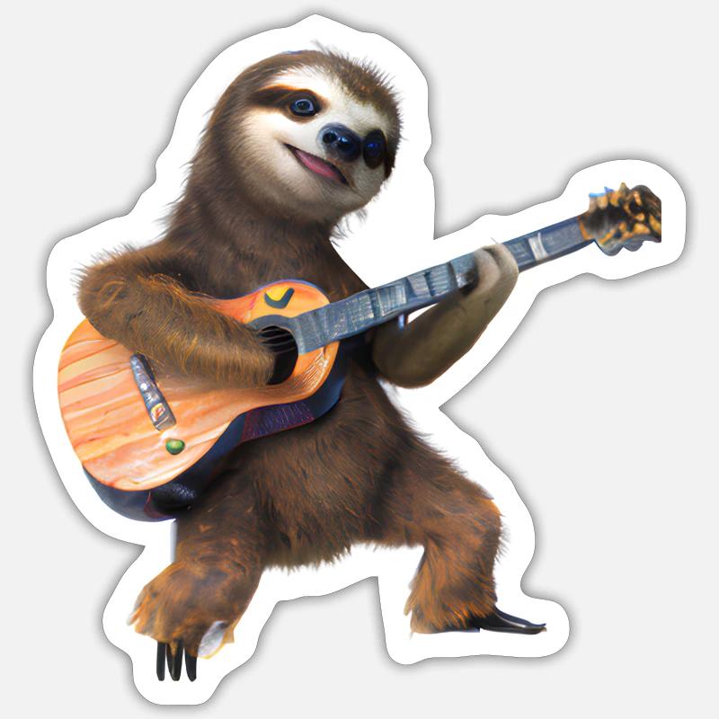 Faultier mit Gitarre - Sticker Größe S (10 x 10 cm) - Mattweiß