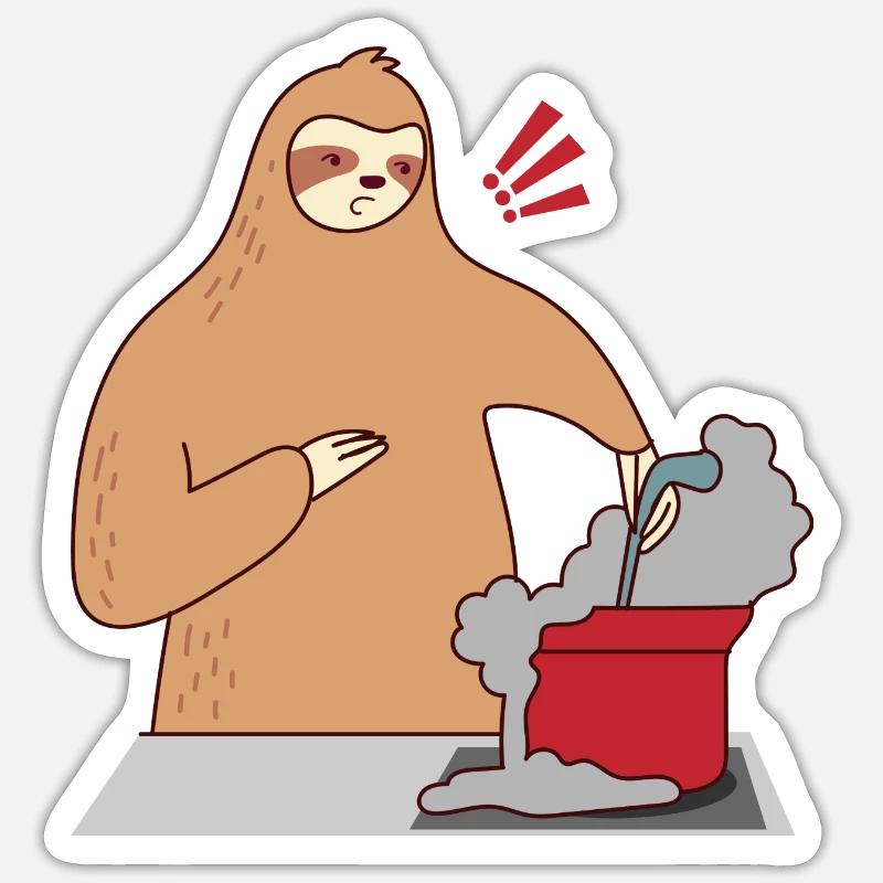 Faultier Kochen Einschlafen Ironisches süßes Sticker Größe S (10 x 10 cm)