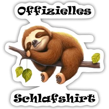 Offizielles Schlafshirt mit Faultier auf Ast - Sticker Größe S (10 x 10 cm) - Mattweiß - Vorne