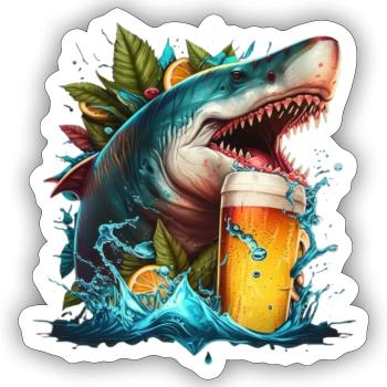 Cool shark drinking beer - Sticker size S (10 x 10 cm) - white matte - Front
