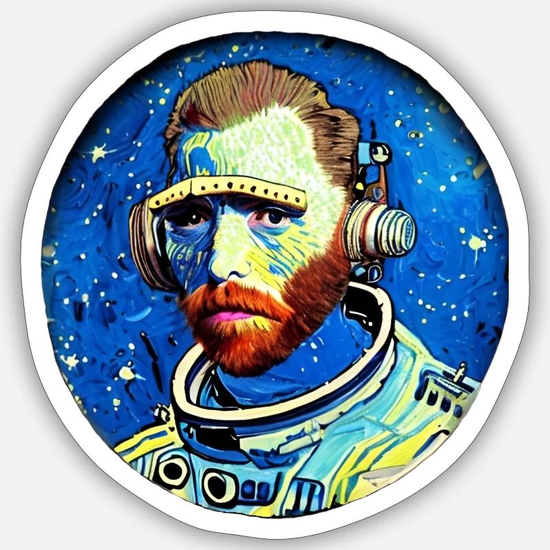 Van gogh Astronaute - Sticker taille S (10 x 10 cm) - blanc mat
