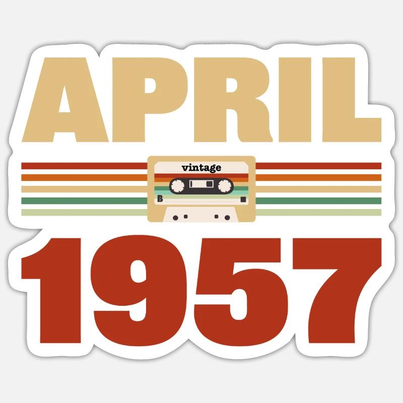 66e anniversaire Avril Né 1957 Idée cadeau - Sticker taille S (10 x 10 cm) - blanc mat