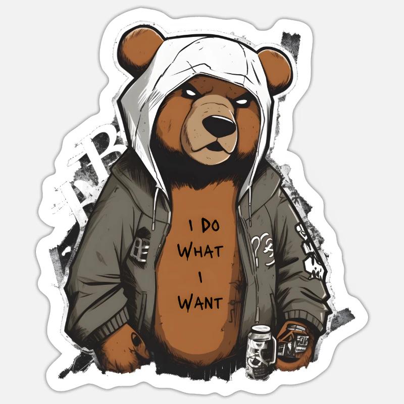 Je fais ce que je veux Ours - Sticker taille S (10 x 10 cm) - blanc mat