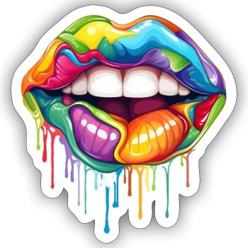 Regenbogen Lippen - Sticker Größe S (10 x 10 cm) - Mattweiß - Vorne