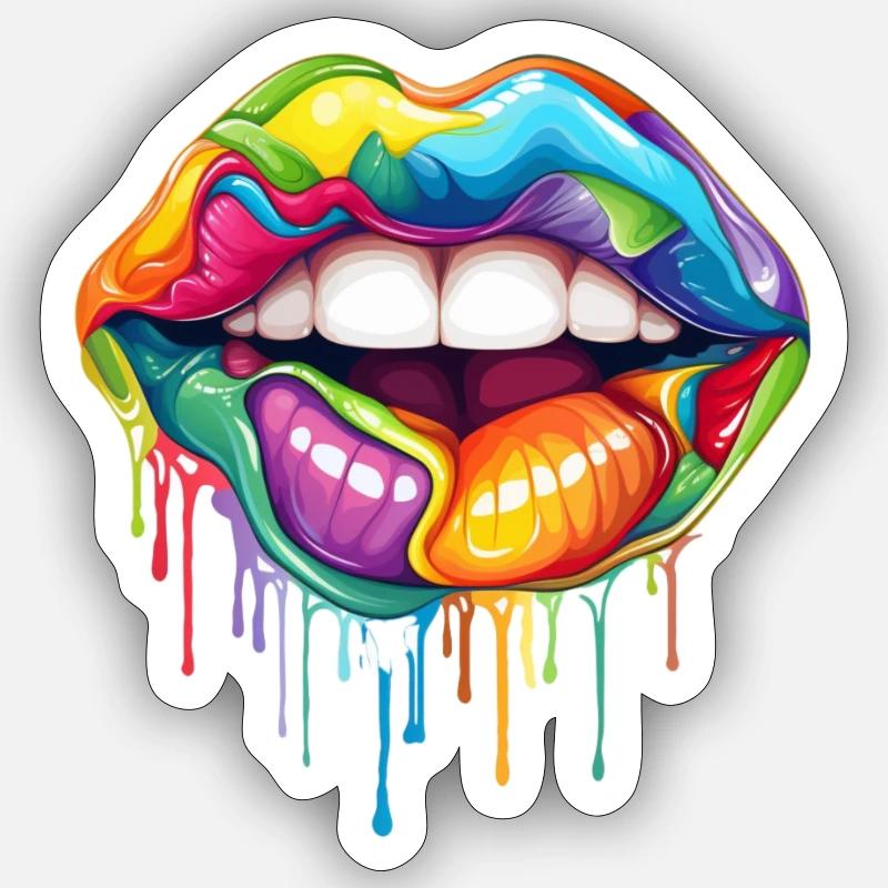 Lèvres arc-en-ciel - Sticker taille S (10 x 10 cm) - blanc mat