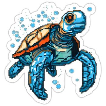 Turtle dans les graphismes de jeu rétro 8 bits - Sticker taille S (10 x 10 cm) - blanc mat - Devant