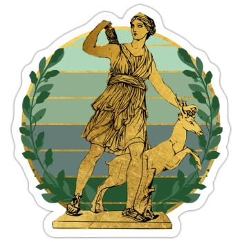 Artémis déesse de la chasse - Sticker taille S (10 x 10 cm) - blanc mat - Devant