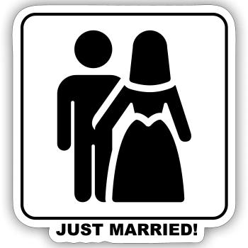 Cute "Just Married" design for him and her - Sticker size S (10 x 10 cm) - white matte - Front