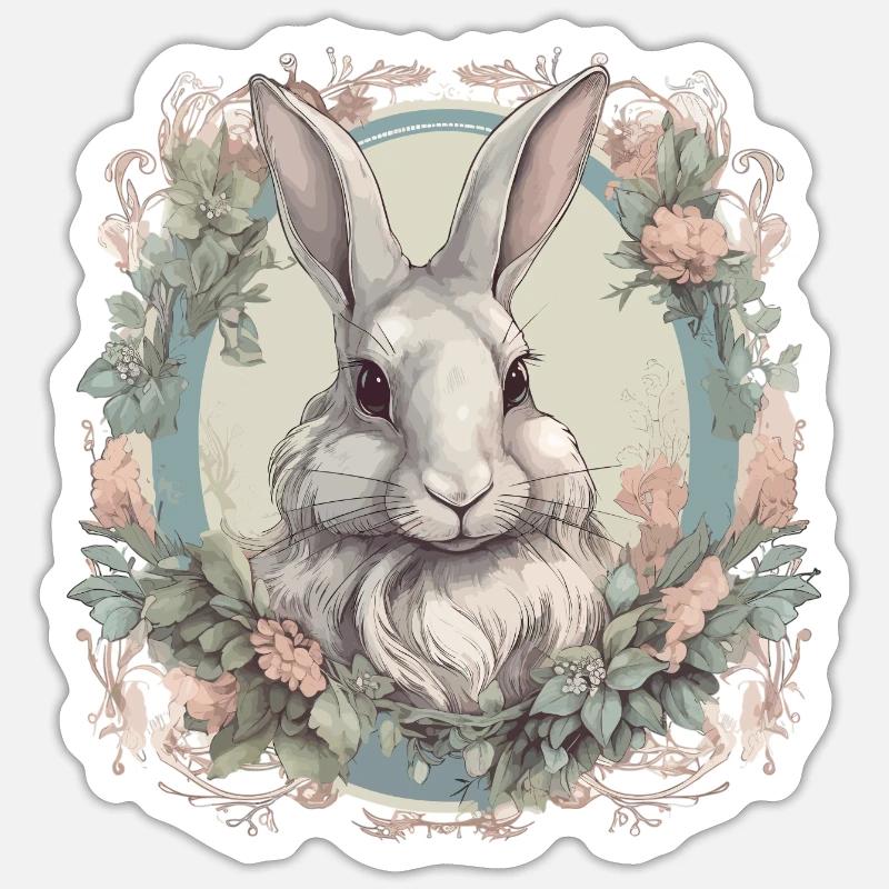 Rabbit Bunny Historische Kunst Sticker Größe S (10 x 10 cm)