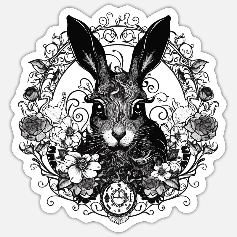 Rabbit Bunny Gothic Kunst - Sticker Größe S (10 x 10 cm) - Mattweiß
