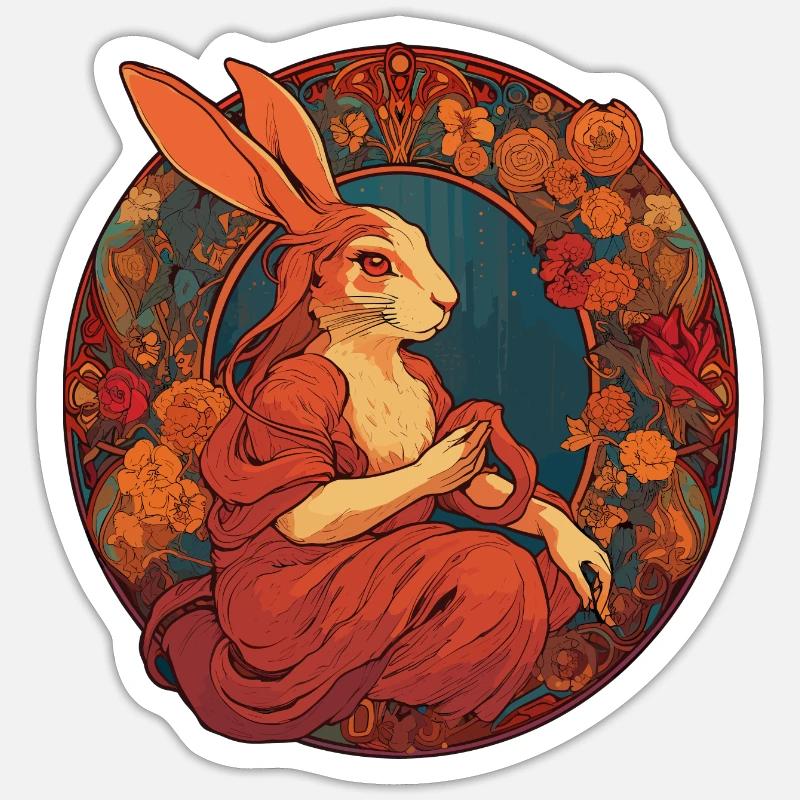 Rabbit Bunny Historische Kunst - Sticker Größe S (10 x 10 cm) - Mattweiß