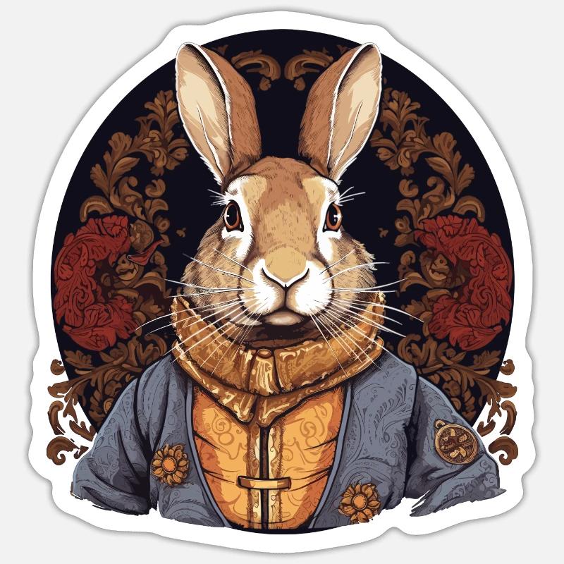 Rabbit Bunny Historische Kunst - Sticker Größe S (10 x 10 cm) - Mattweiß