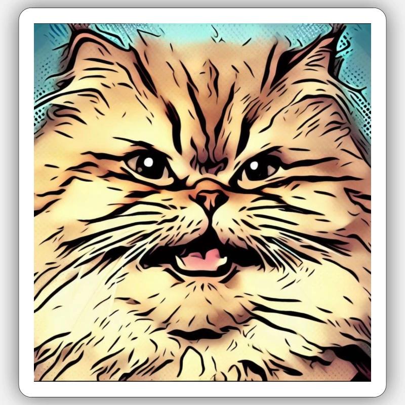 Chat persan Negan dans le style comique Sticker taille S (10 x 10 cm)