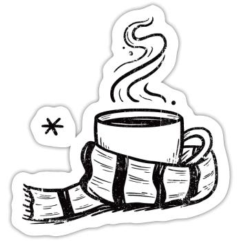 Gemütlicher Dampfbecher mit Schal - Sticker Größe S (10 x 10 cm) - Mattweiß - Vorne