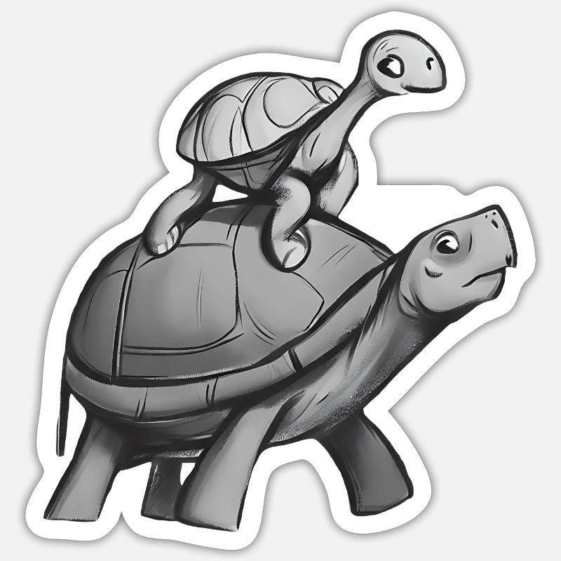 Turtle rides on turtle - Sticker size S (10 x 10 cm) - white matte