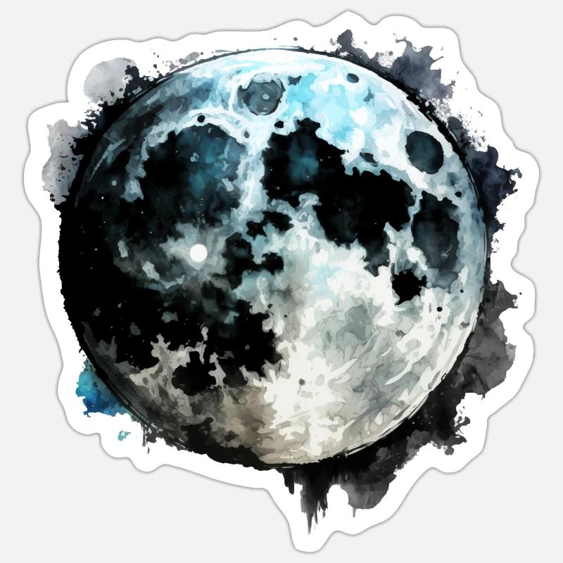 Aquarelle de lune Aquarelle - Sticker taille S (10 x 10 cm) - blanc mat