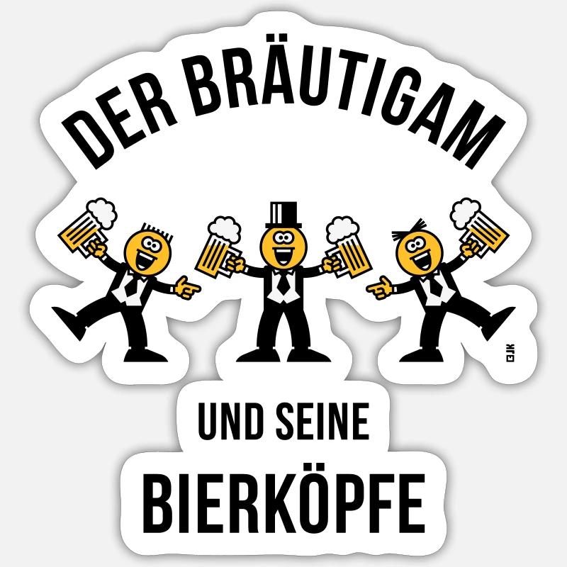 Der Bräutigam / Bierköpfe (Karikatur / 3C / B) Sticker Größe S (10 x 10 cm)