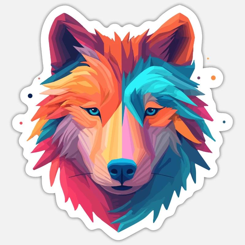Wolf dans un design minimal coloré heureux Sticker taille S (10 x 10 cm)