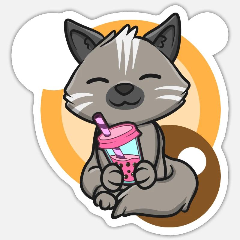 Cat and Bubble Tea - Sticker size S (10 x 10 cm) - white matte