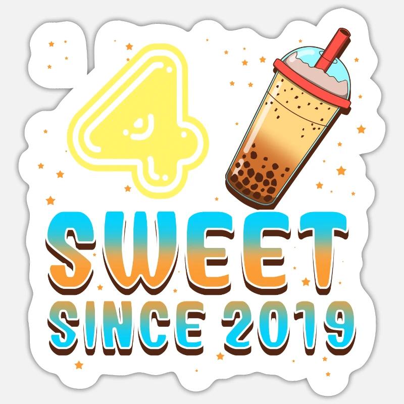 4. Geburtstag Bubble Tee Sticker Größe S (10 x 10 cm)