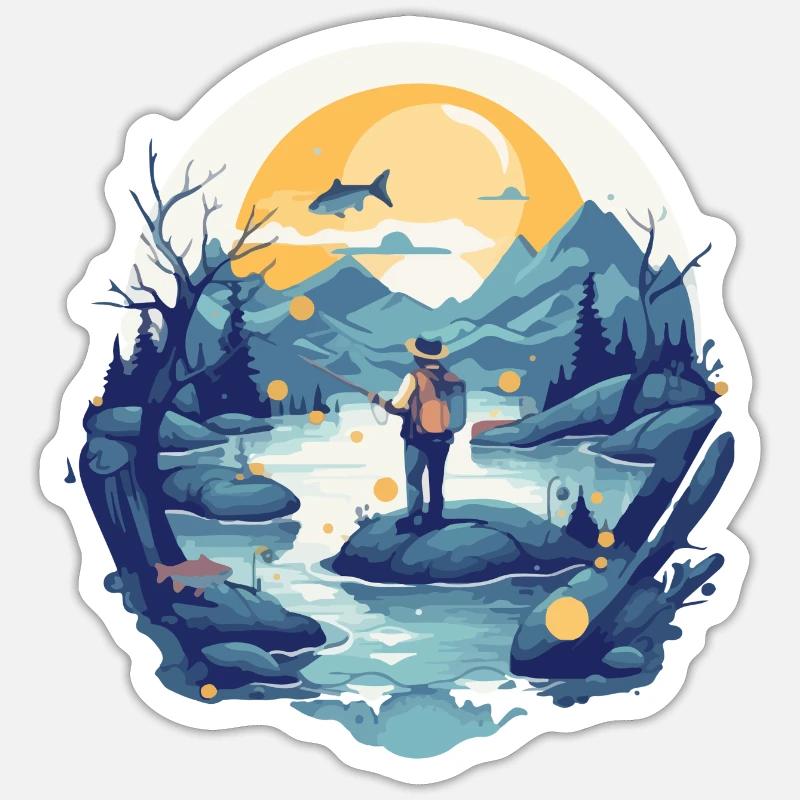 Pêcheur du lac - Sticker taille S (10 x 10 cm) - blanc mat