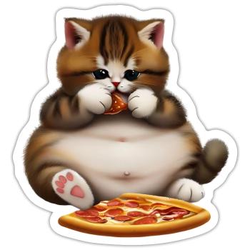 Pizza Liebhaber Katze - Sticker Größe S (10 x 10 cm) - Mattweiß - Vorne