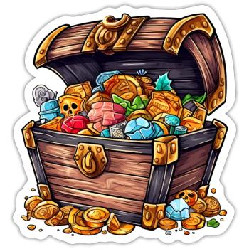 Un coffre au tresor - Sticker taille S (10 x 10 cm) - blanc mat - Devant