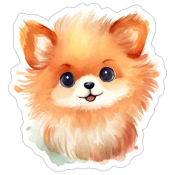 Zwergspitz Wasserfarben Zeichnung - Sticker Größe S (10 x 10 cm) - Mattweiß - Vorne