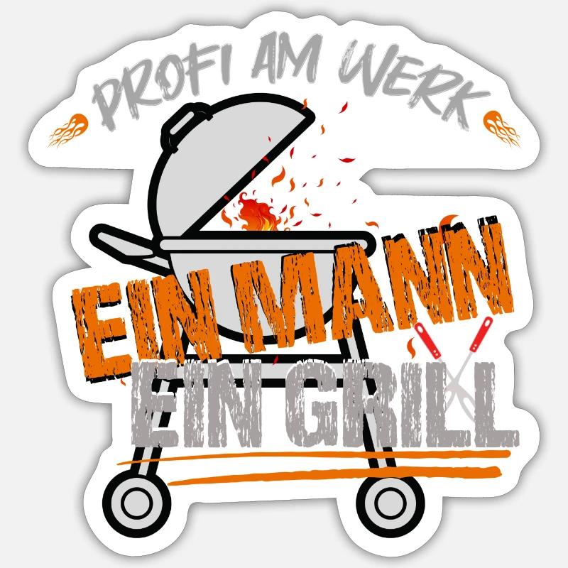 One man, one grill - Sticker size S (10 x 10 cm) - white matte