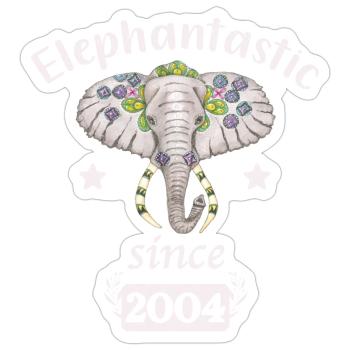 Elephantastic since 2004, Elefantenkopf geschmückt - Sticker Größe S (10 x 10 cm) - Mattweiß - Vorne