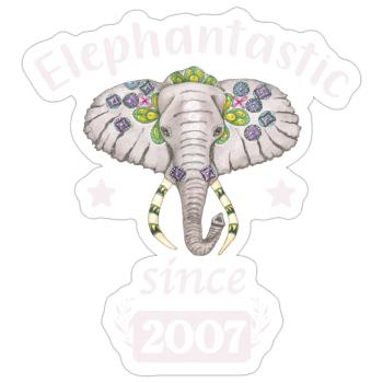 Elephantastic since 2007, Elefantenkopf geschmückt - Sticker Größe S (10 x 10 cm) - Mattweiß - Vorne