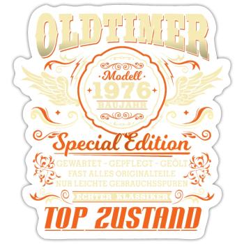 Oldtimer Baujahr 1976 Jahrgang Geburtstag Geschenk - Sticker Größe S (10 x 10 cm) - Mattweiß - Vorne