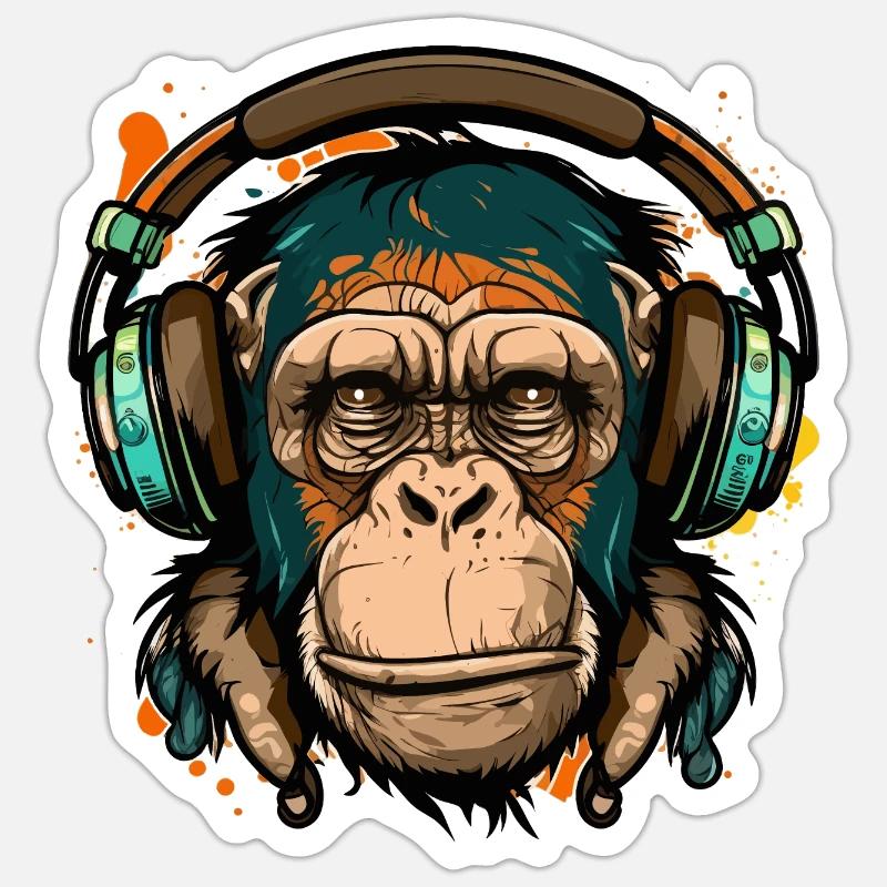 Monkey Music - Sticker Größe S (10 x 10 cm) - Mattweiß