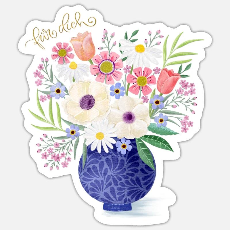 Bouquet pour vous - Sticker taille S (10 x 10 cm) - blanc mat