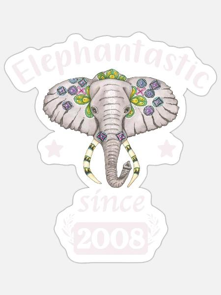 Elephantastic since 2008, Elefantenkopf geschmückt - Sticker Größe S (10 x 10 cm) - Mattweiß